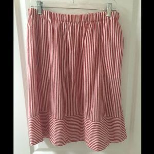 J Crew Linen Red and White Striped Skirt